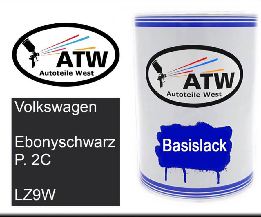 Volkswagen, Ebonyschwarz P. 2C, LZ9W: 500ml Lackdose, von ATW Autoteile West.